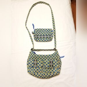Vera Bradley Quilted Libby Crossbody Shoulder Bag with Matching Cosmetic Bag